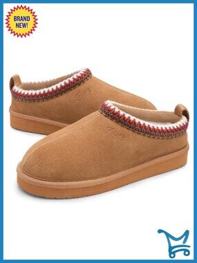 Genuine Suede Winter Slippers with Fur Fleece Lining